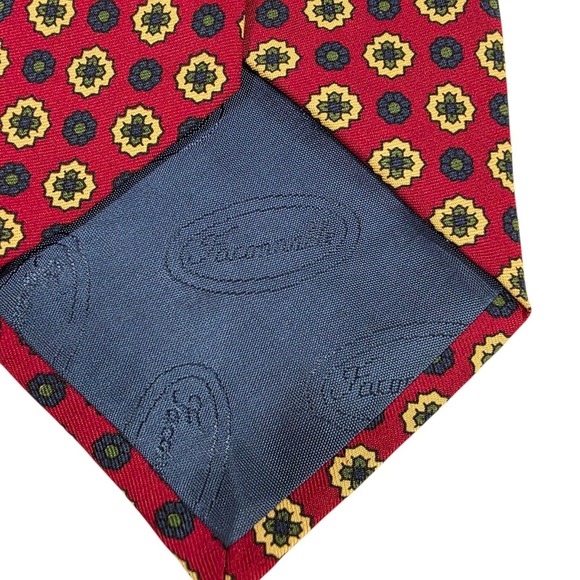 Faconnable Men Tie Necktie Designer Luxury Red Yellow Geometric Corporate Casual - Picture 6 of 13